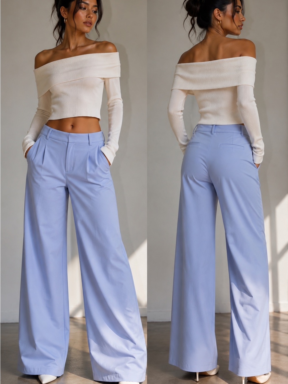 Halara Light Blue Wide Leg Stretch Dress Pants XL - Picture 1 of 13